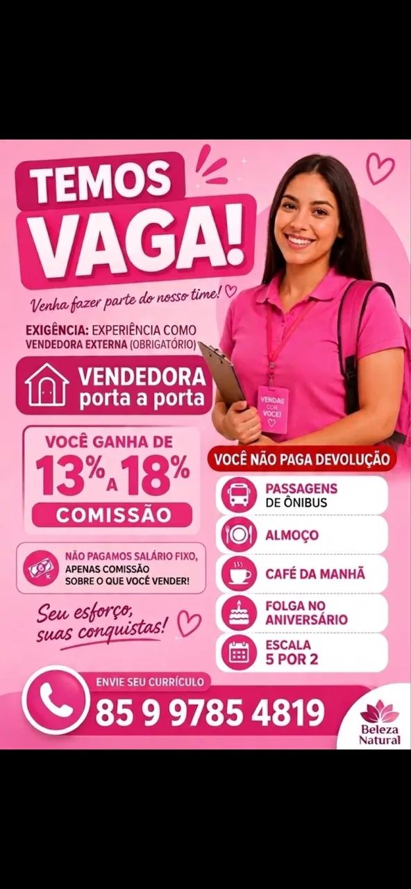 VAGA DE EMPREGO VENDEDORA EXTERNA 