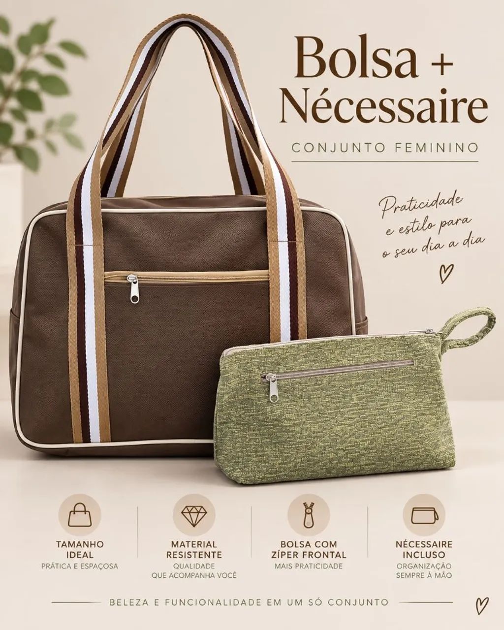 Kit Bolsa Feminina de Ombro + Nécessaire - Espaçosa e Prática