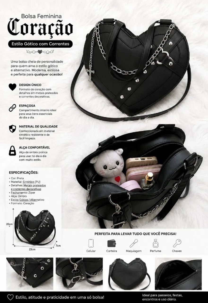 Bolsa coração dark - Foto 3
