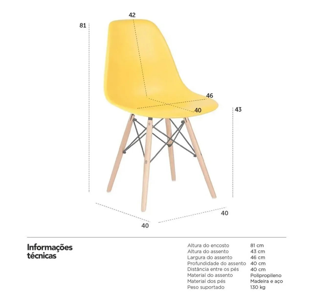 Cadeiras Eames Eiffel Amarela - Foto 5