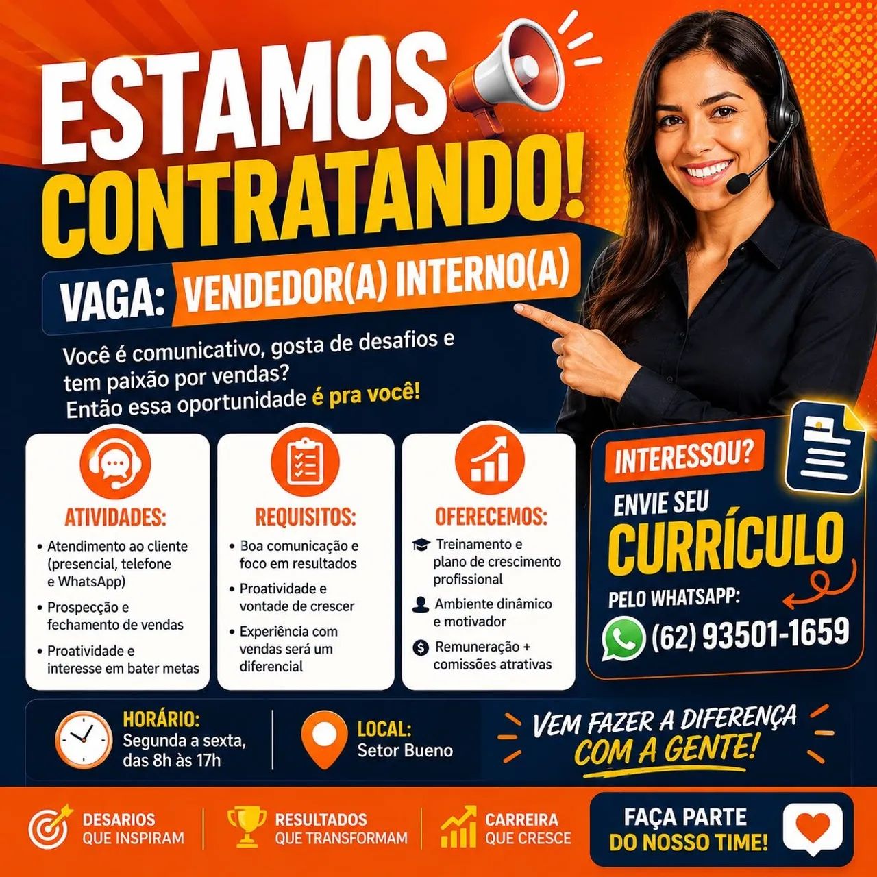 VAGA URGENTE VENDEDOR INTERNO 