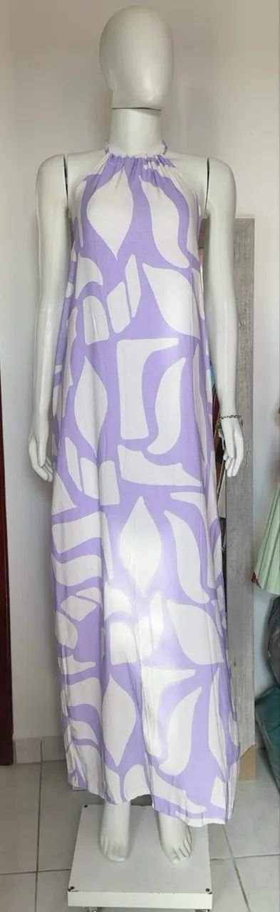 2 Vestido longo lilás e branco | Tamanho único - Foto 3