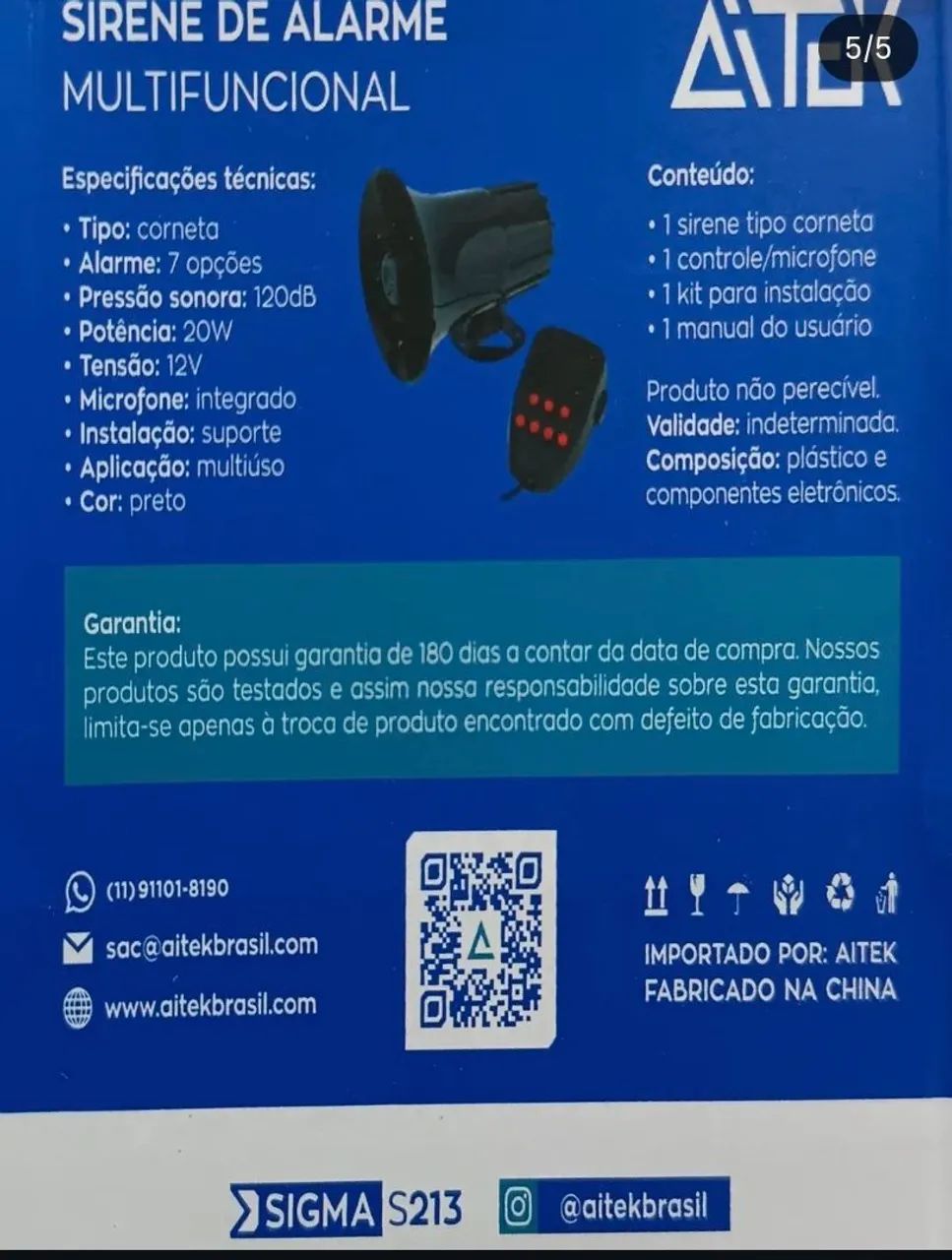 SIRENE DE ALARME MULTIFUNCIONAL 120db SIGMA REF:S213 - Microfones