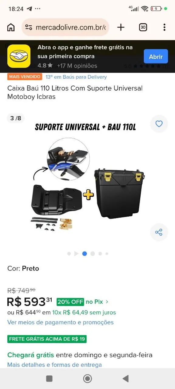 Baú icebras 110 litros com suporte e catraca 