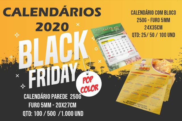 Calendários, imãs de geladeira, banner, panfletos e cartão de visita