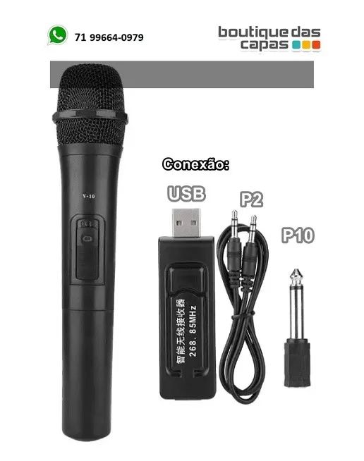 Microfone Sem Fio Sinal Forte Digital Igreja Karaokê Mic-2809 conexão usb, p2 e p10