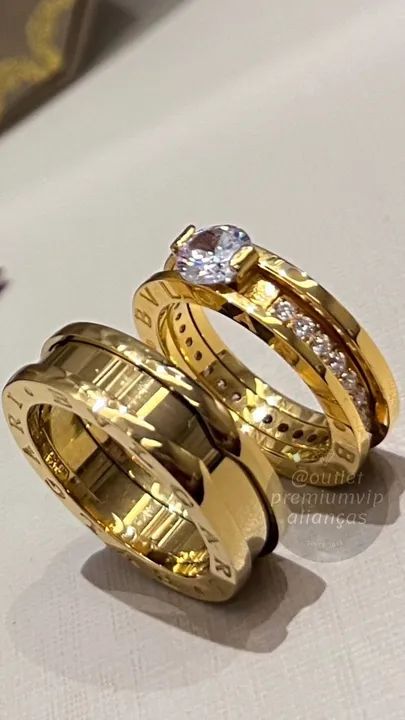 Anel aliança com duplo banho em ouro 18k luxo  - Foto 2