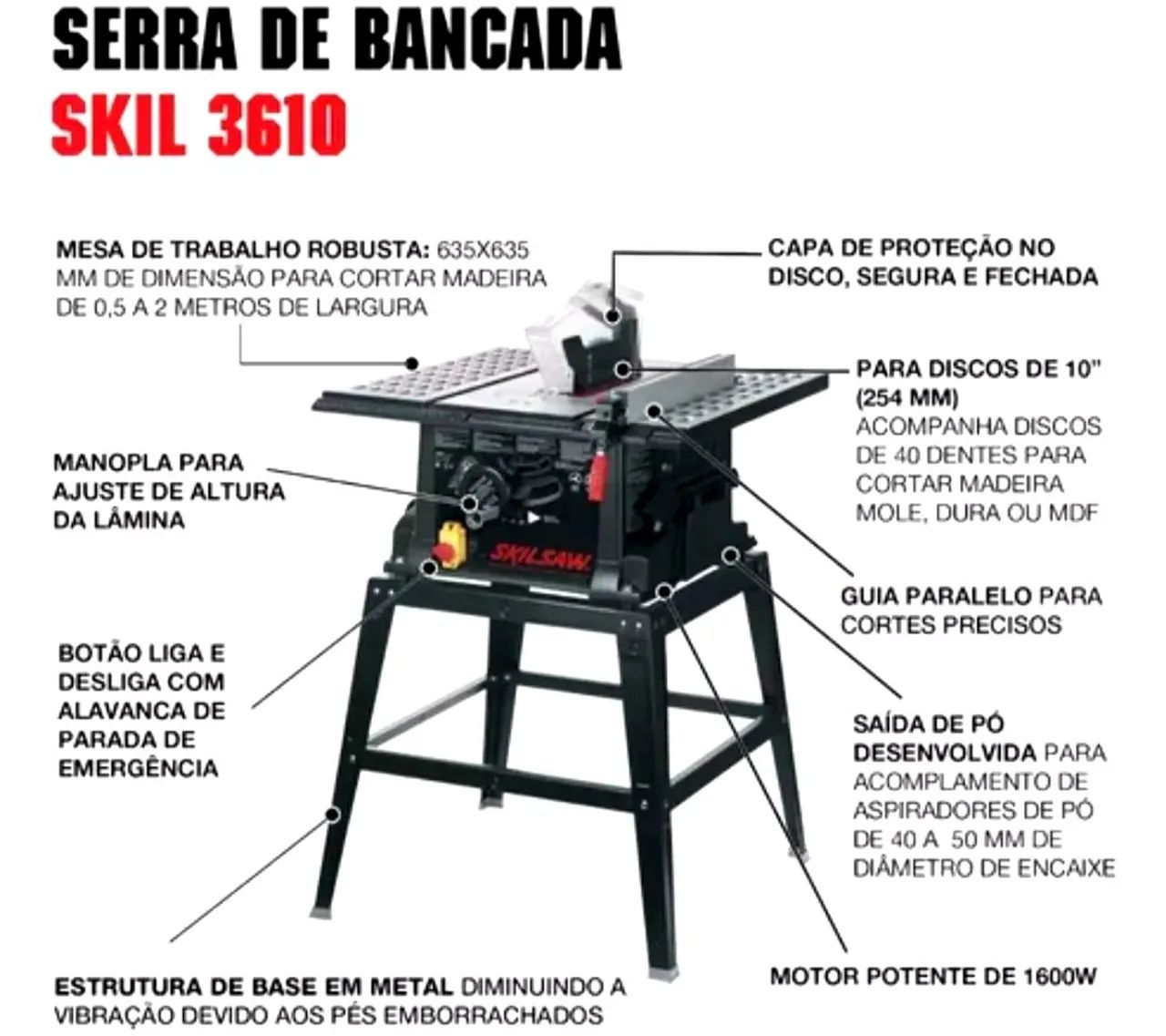 Serra de Bancada Skill 3610 - 1600W - 220V - Foto 4