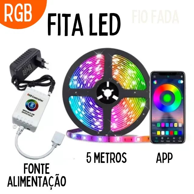 Fita Led 5 Metros 3528 Rgb App Bluetooth + Fonte Bivolt Tensão 12v _ CS201