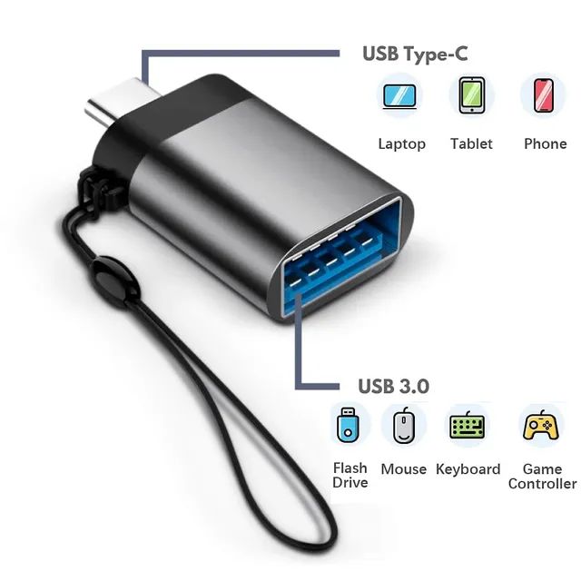 Adaptador OTG para celulares do tipo - C , USB A 3.0 fêmea
