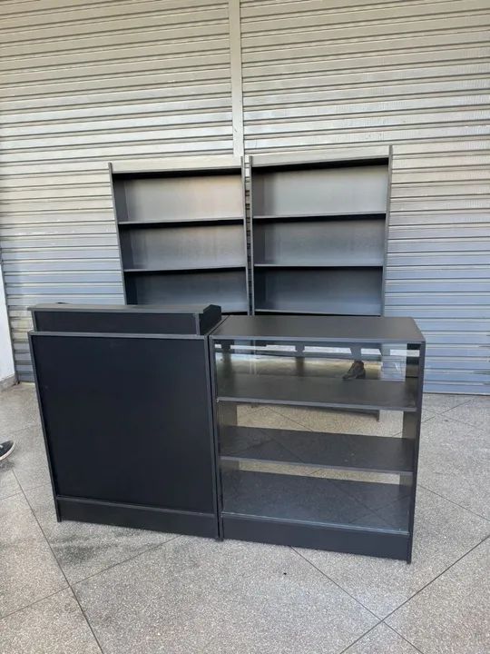 BALCÃO CAIXA + BALCÃO VITRINE E PRATELEIRAS MDF MERCADINHO, LOJA OU ADEGA. 