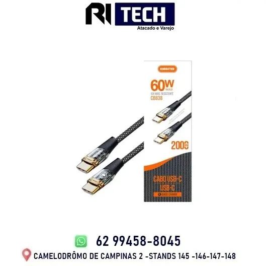 Cabo Carregador USB-C 60W 2m QuickCharge PD Carga e Dados