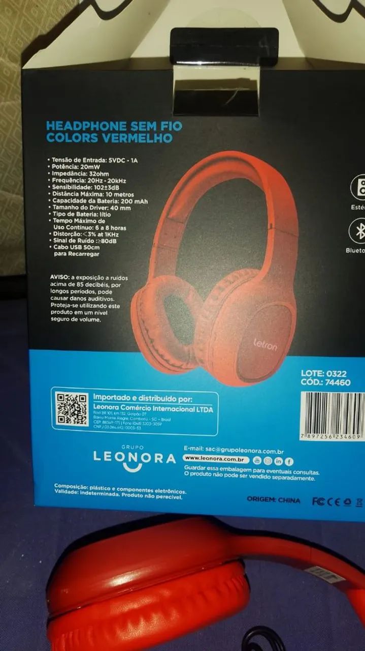 Fone de Ouvido Bluetooth Letron Sem Fio - Vermelho - Foto 2