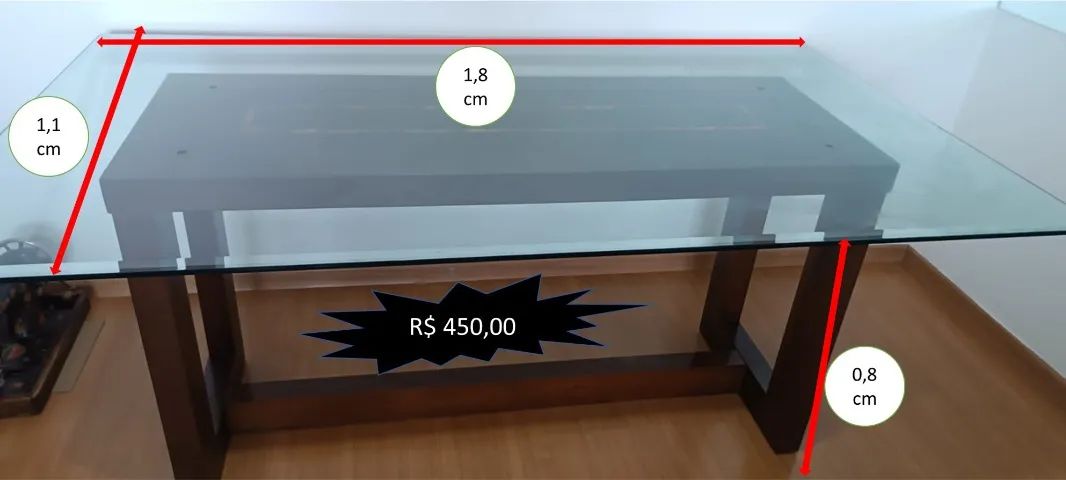 Mesa de vidro retangular