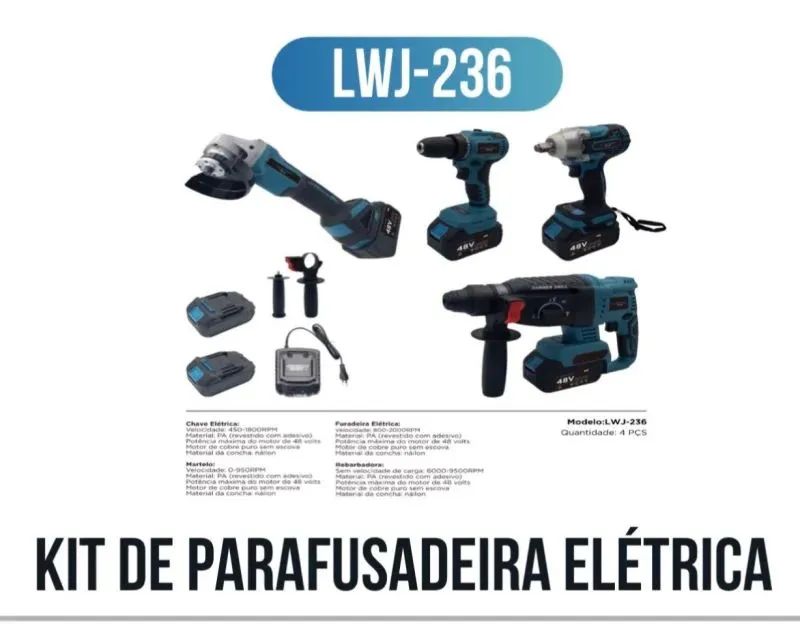 Kit chave de impacto furadeira martelete moto Serra Esmerilhadeira A Bateria 5 Em 1 48V