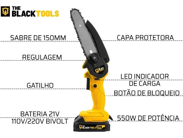 MINI SERRA A BATERIA 21V SABRE DE 15CM BIVOLT THE BLACK TOOLS - BTS200 - Foto 2