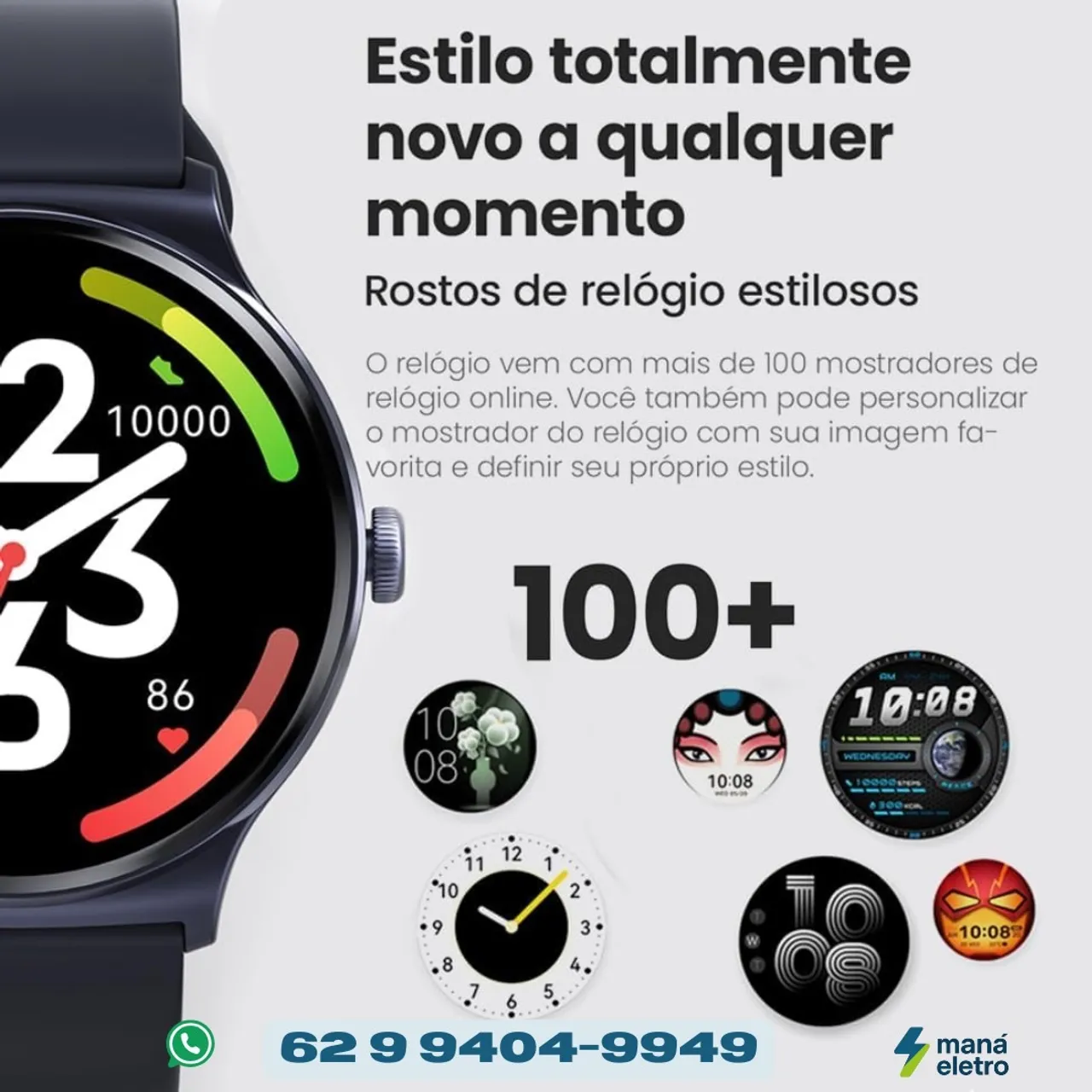 Smartwatch com 100+ mostradores personalizados