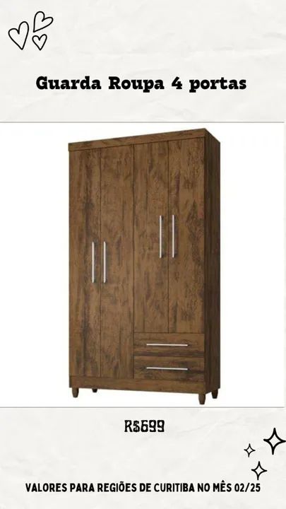 Promoção Guarda Roupa Marrom 4 Portas- 07/02/25  