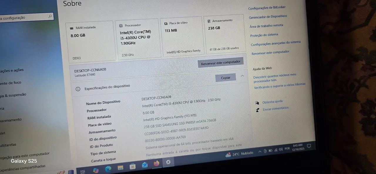 Notebook Dell latitude E7440 i5 250gb 8 de ram ate 10x no cartão de 90 - Foto 5