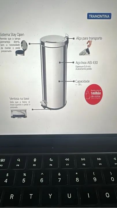 Lixeira 30 litros inox Tramontina- sistema stay-open - Foto 2