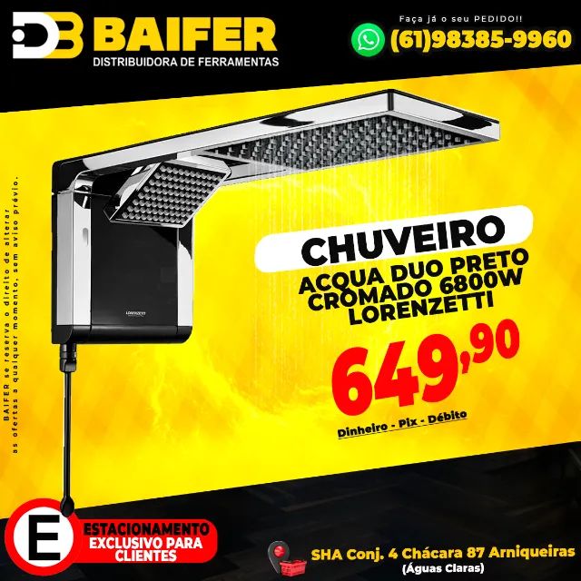 Chuveiro Acqua Duo Preto Cromado 6800w Lorenzetti
