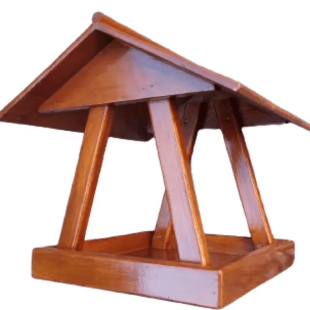 Comedouro p/ Aves Tratador de Pássaros em Madeira c/ Verniz