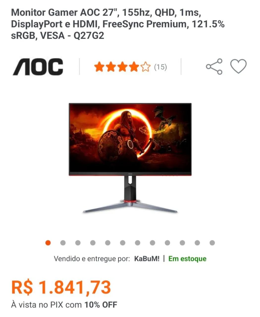 Monitor AOC Hero QHD (2560X1440p) 155hz (Q27G2) - Foto 4