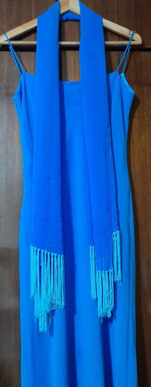 Vestido Crepe Azul Longo GREGORY TAM. M - Foto 3