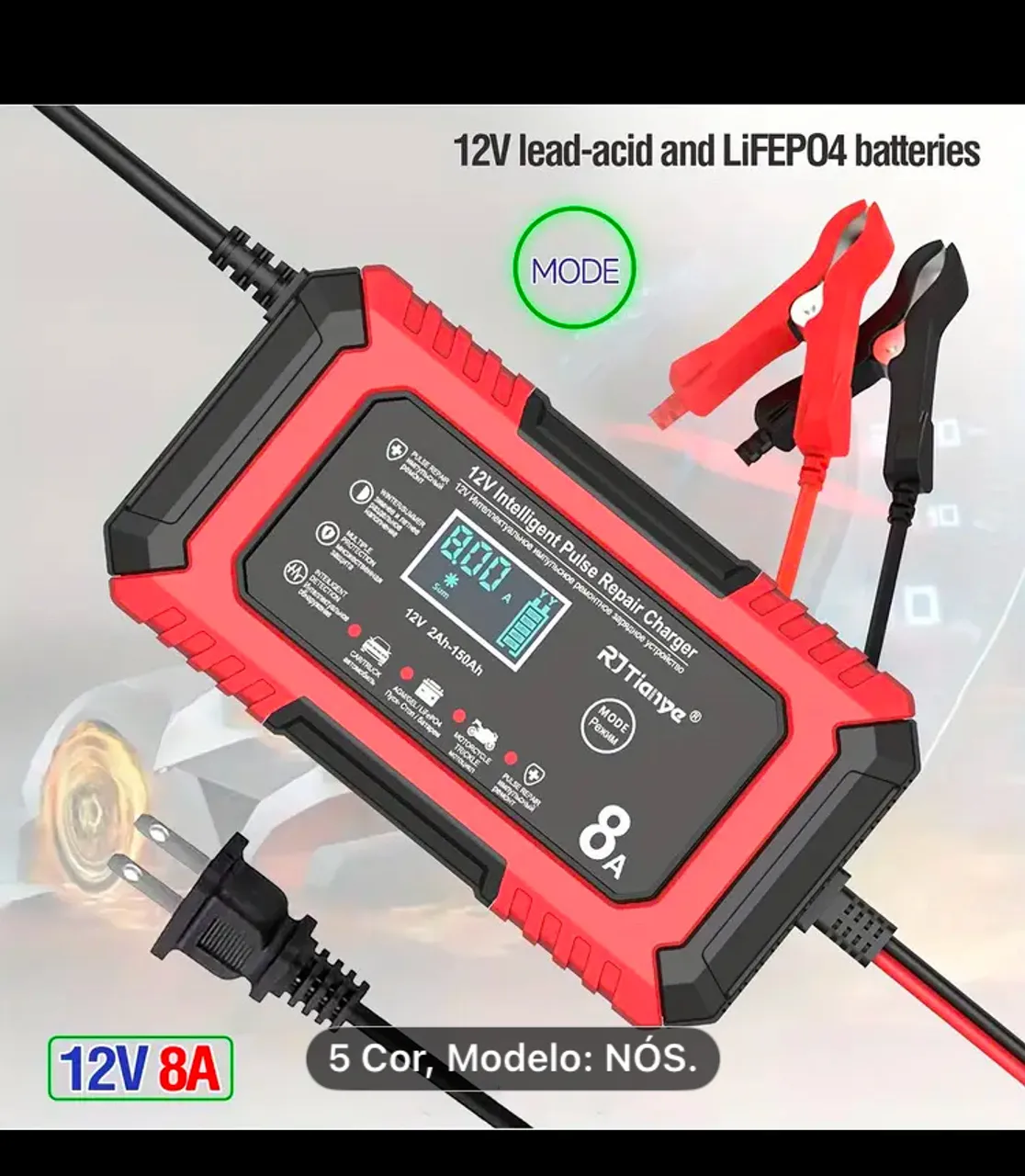 Carregador de Bateria 12V Inteligente com Reparo de Pulso