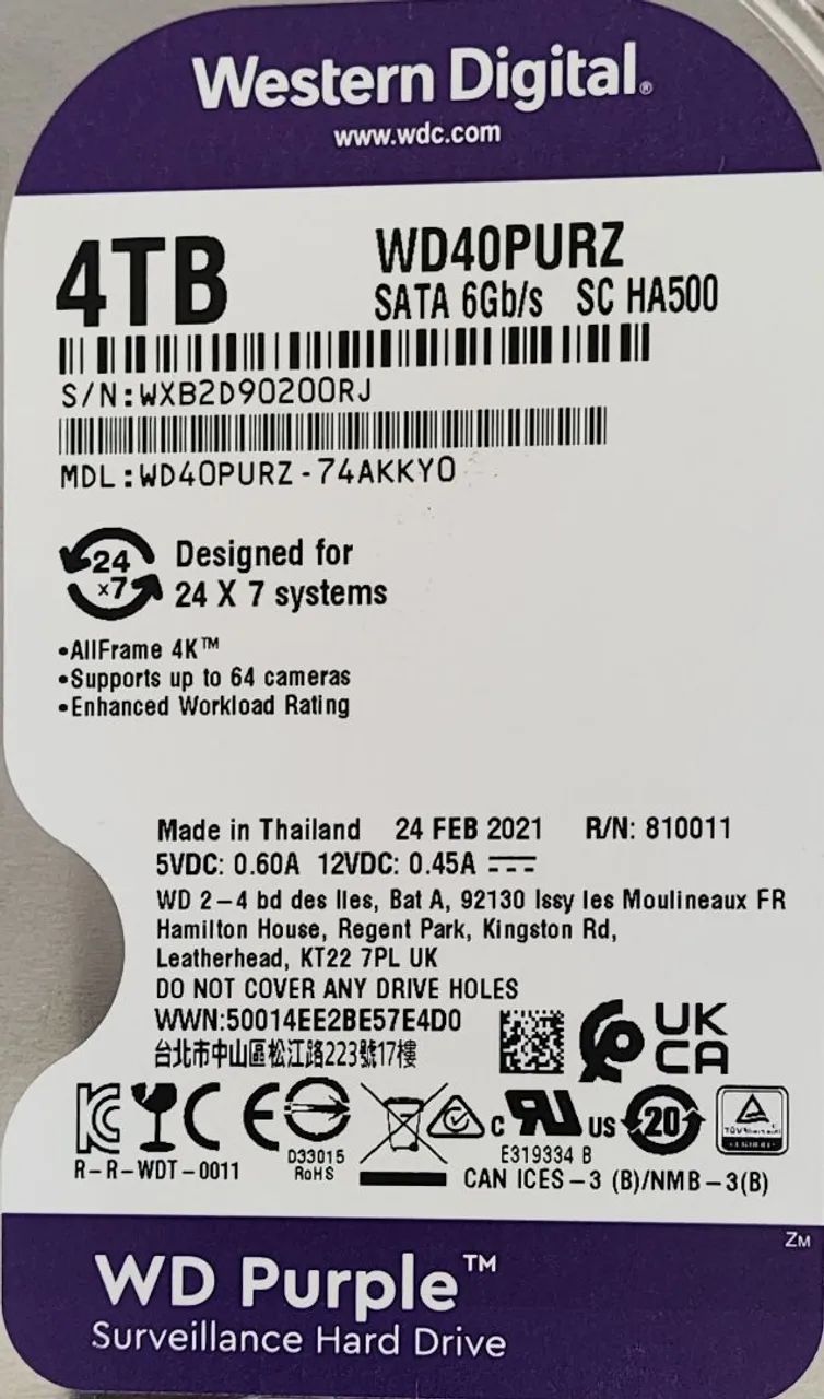 Disco rígido 4TB WD40PURZ Purple para cftv - WD-Intelbras<br>FOTO - Foto 2