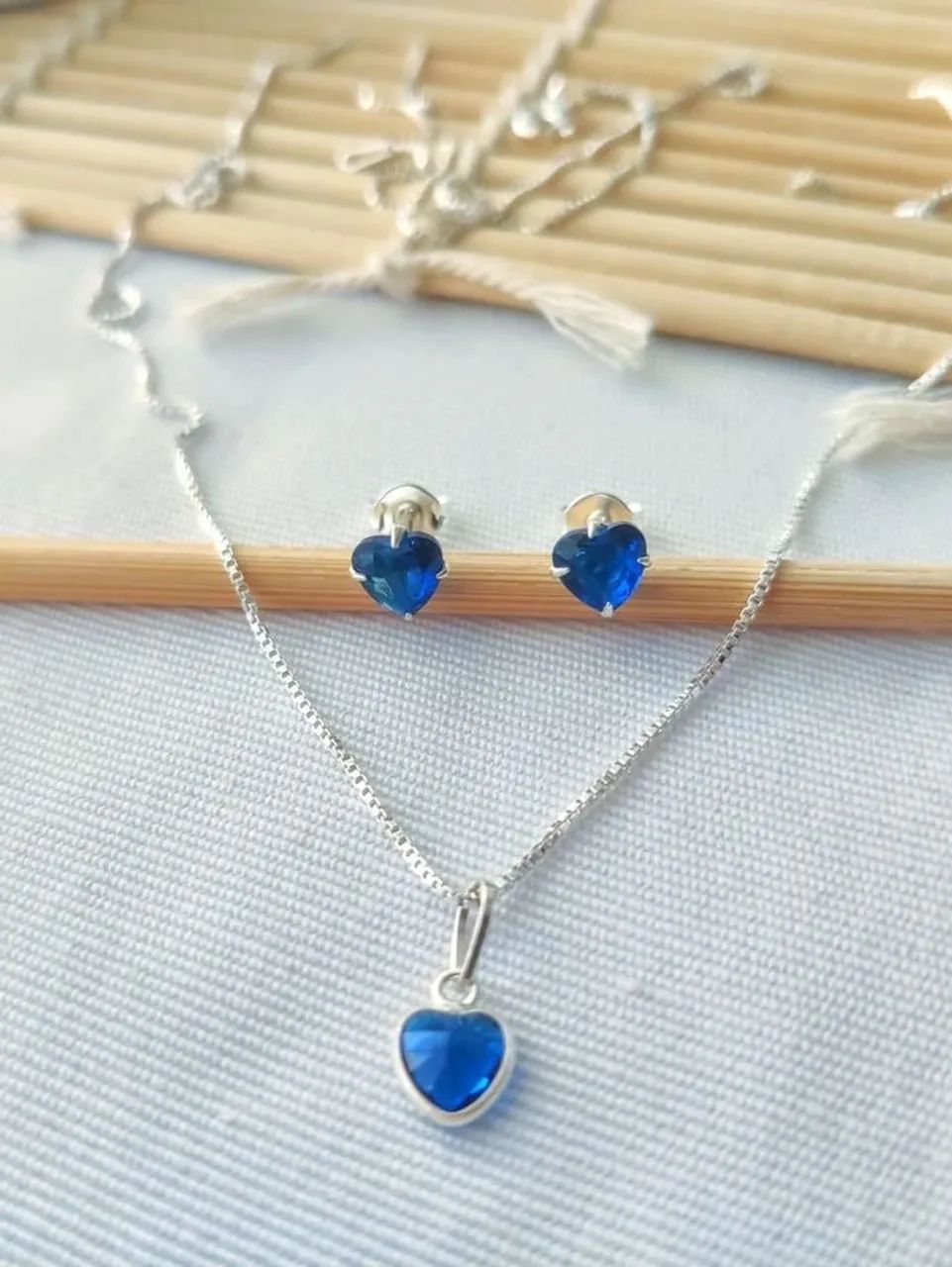 Conjunto Ponto de Luz Azul - Prata 925 - Foto 3