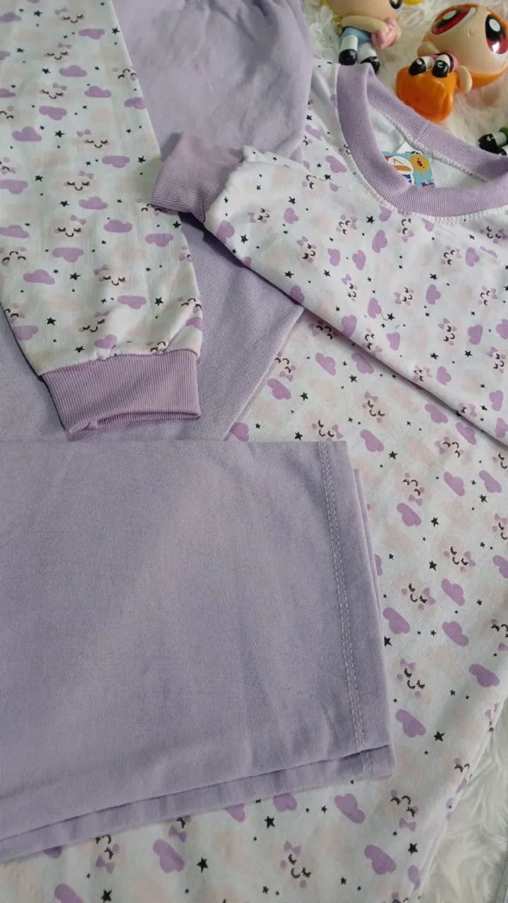 Pijama Infantil Moletinho Tamanho 10 Nuvens Lilás