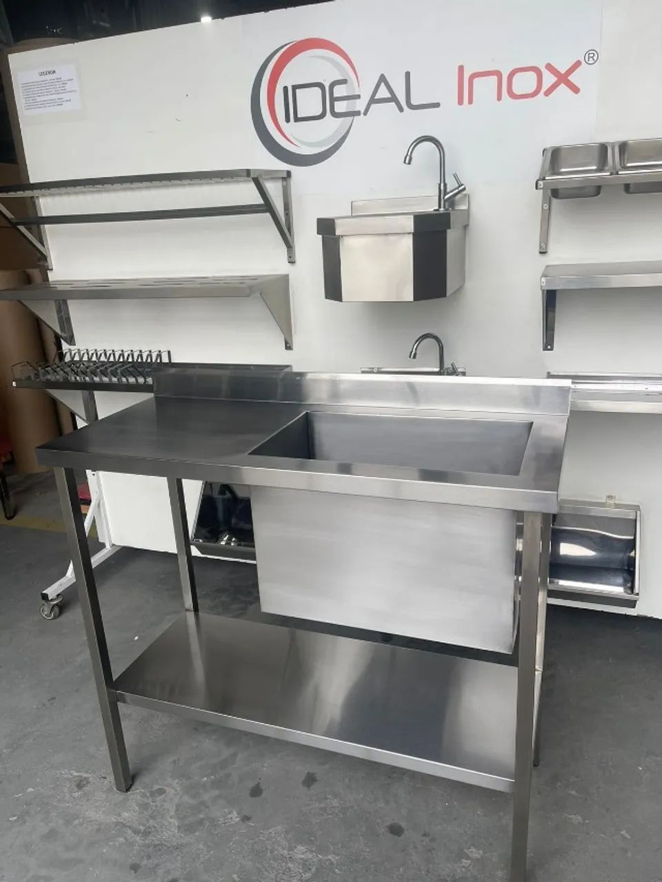 Pia inox industrial com 1 cuba tipo tanque - com prateleira lisa