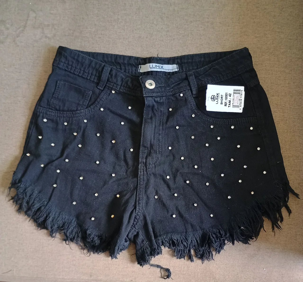 Shorts Jeans Preto com Strass - Lumix