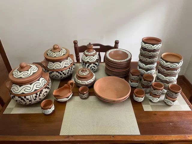 Conjunto de Cerâmica Indígena Marajoara - anos 90 - feito à mão no Pará