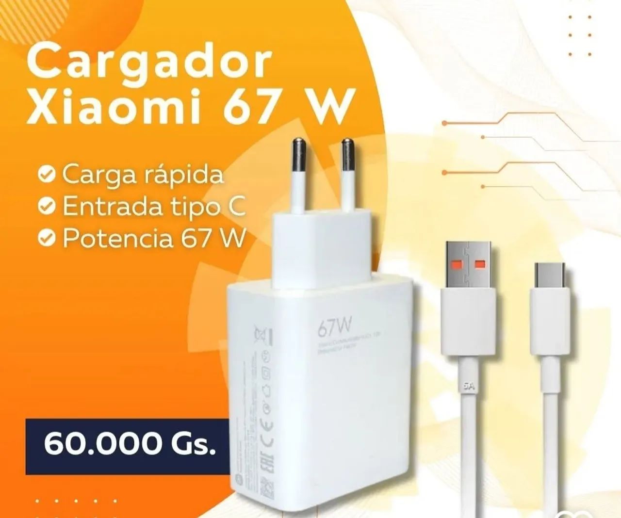 Carregador Xiaomi 67W - Carga Rápida e Entrada Tipo C