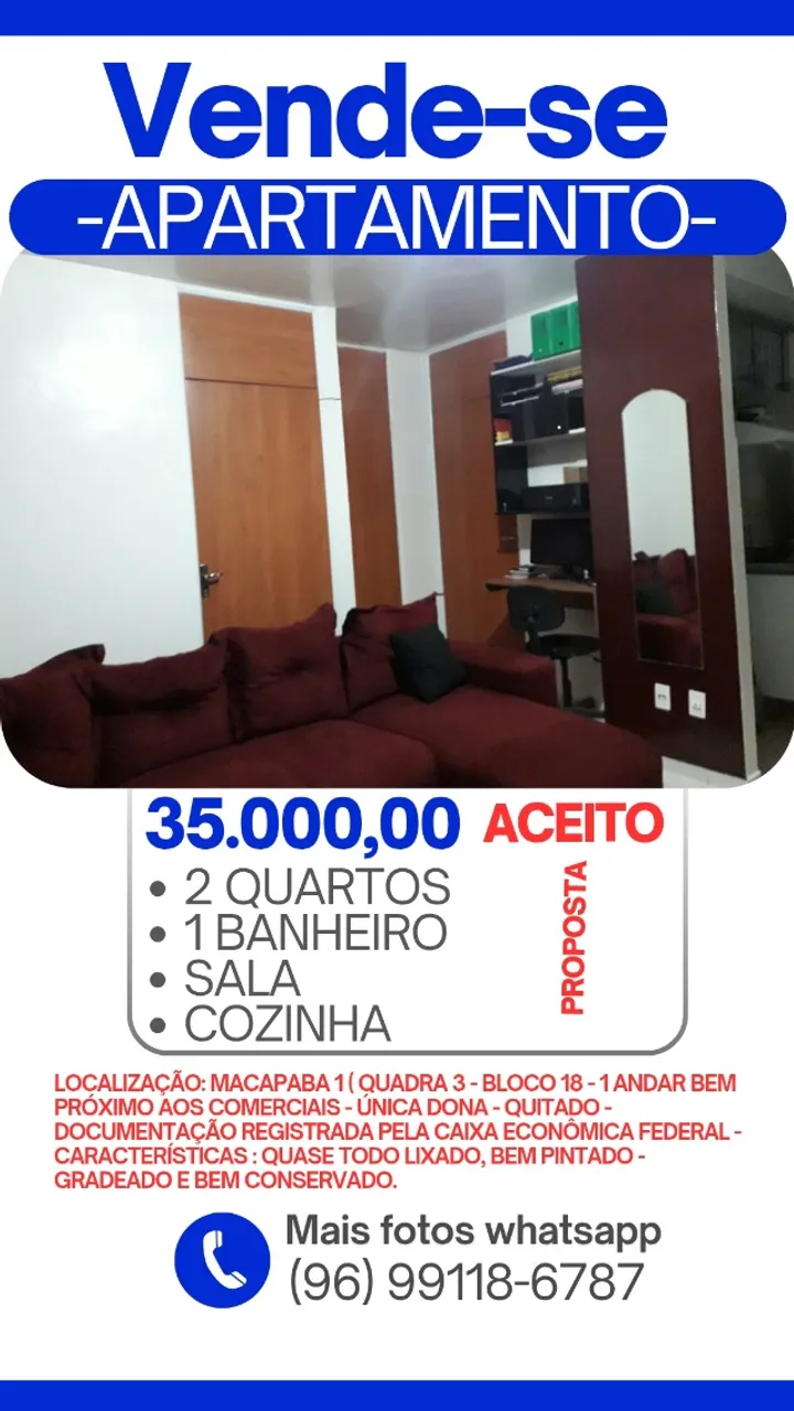 Vendo apartamento no Macapaba 1 Q3 B18 quitado bem localizado perto dos comerciais