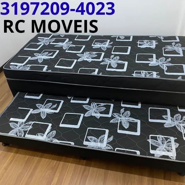 Cama Box Solteiro Bibox com Cama Auxiliar | Colchão D33 - 88x1.88