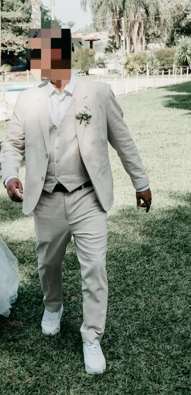 Terno Linho Masculino Off White - Foto 4