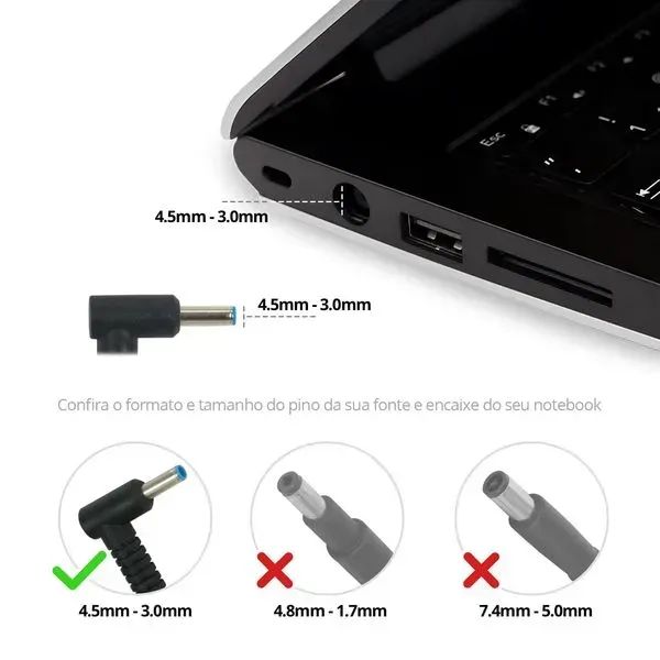 Fonte para Notebook 19.5V 2.31A Plug 4.5x3.0mm - HP - Original - Foto 2