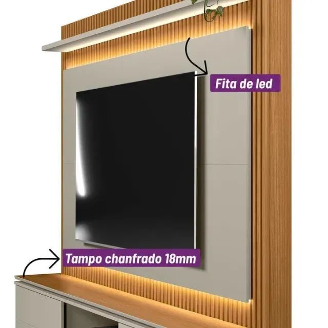 Painel Ripado com Centro Marmorizado e Iluminação/Prateleira Superi - Foto 5