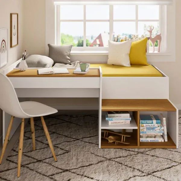 Cama Multifuncional com Escrivaninha e Nichos Bonnie Branco e Amêndoa - Foto 5