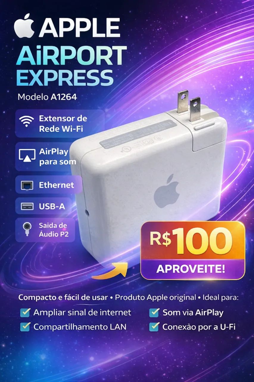 Apple AirPort Express A1264 - Wi-Fi + AirPlay - R$ 100 - Foto 2