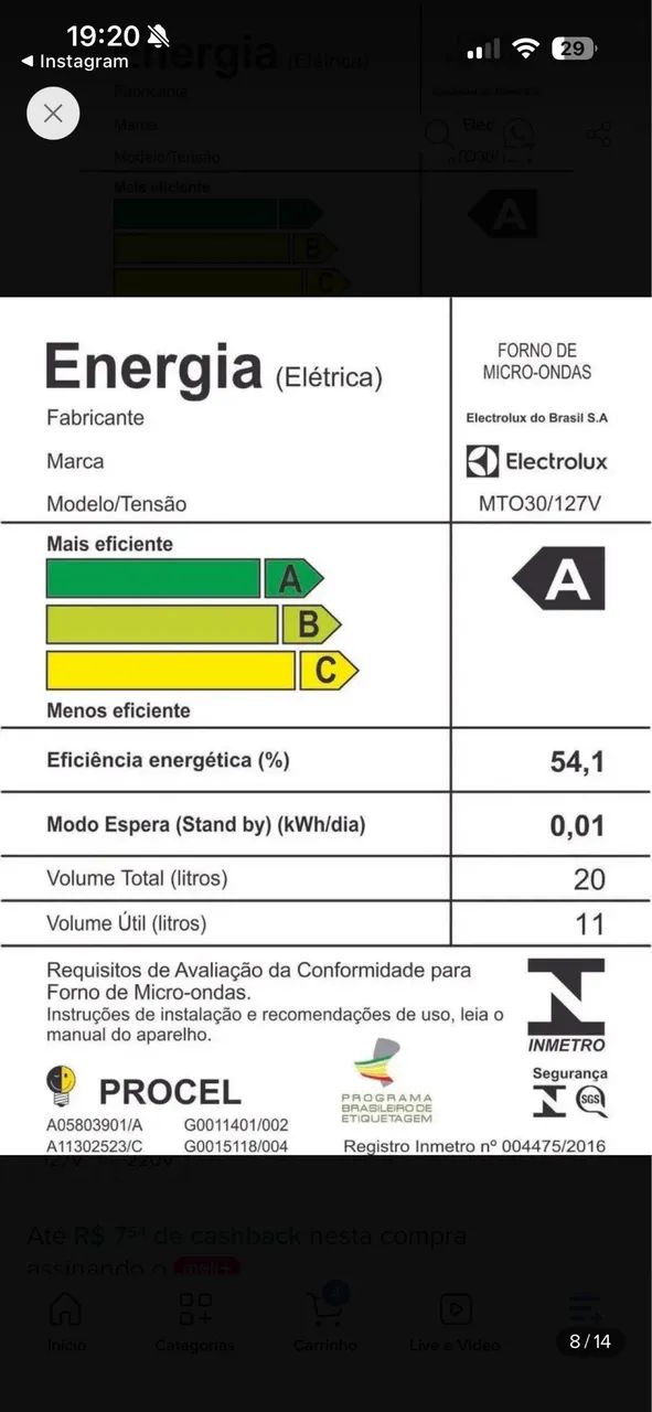 Microondas Electrolux 20l branco novo - Foto 4