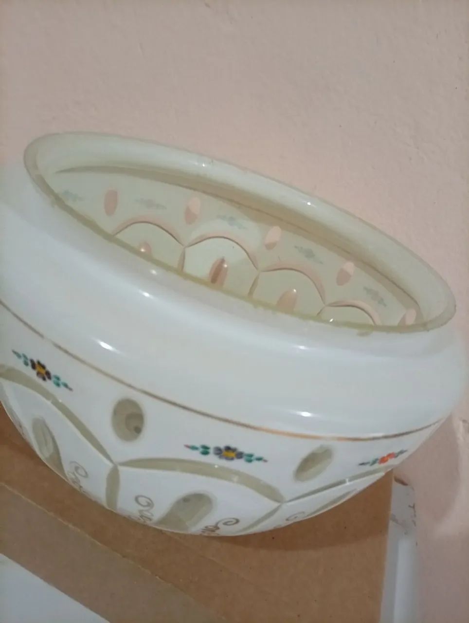 Cúpula para  lustre ou abajur de cristal Overlay opalino pintado a mão com bicados - Foto 5