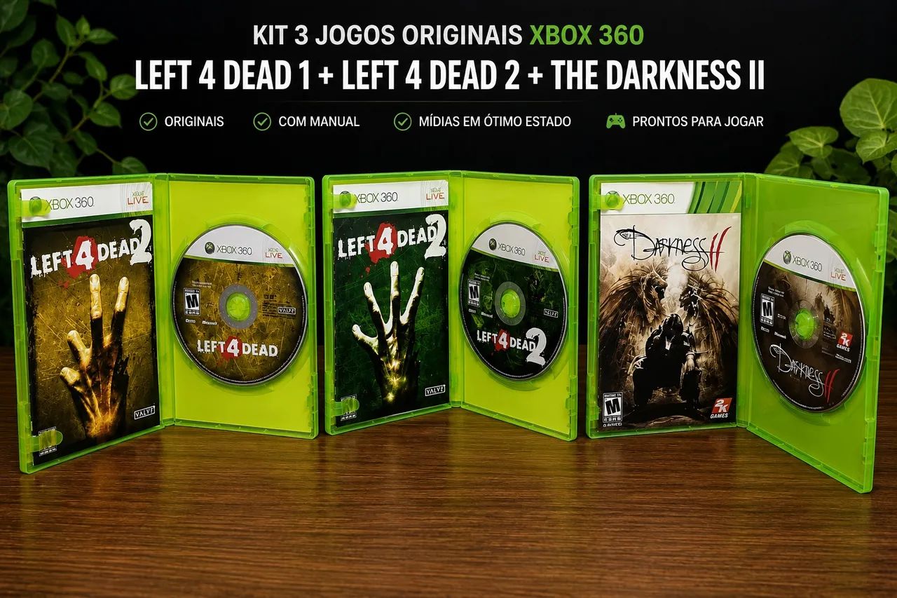 Kit 3 Jogos Xbox 360 Originais Com Manual - Left 4 Dead, Left 4 Dead 2 e The Darkness II