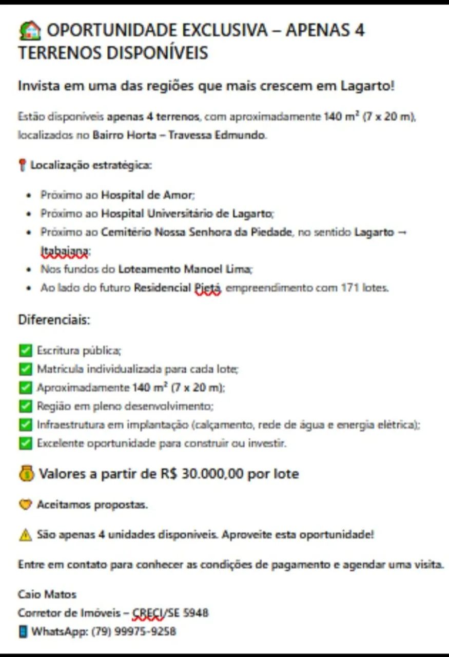 TERRENOS COM ESCRITURA PROXIMO AO HOSPITAL UNIVERSITÁRIO E DO AMOR