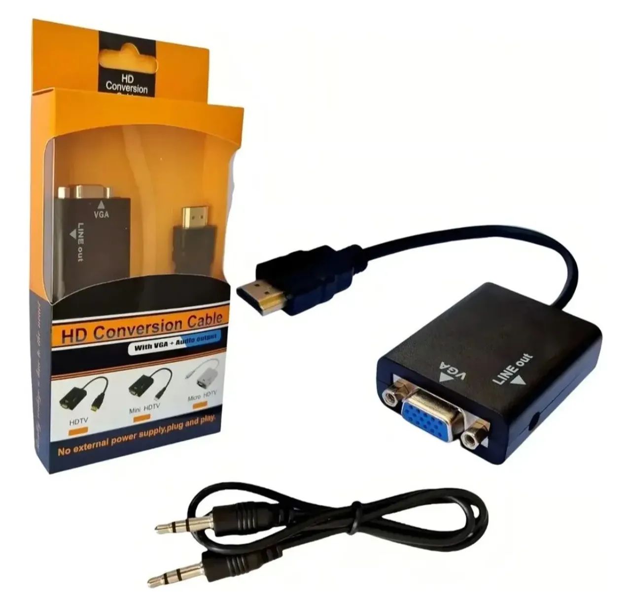 Adaptador Cabo Conversor Hdmi Para Saída Vga Com Audio P2 - Foto 2