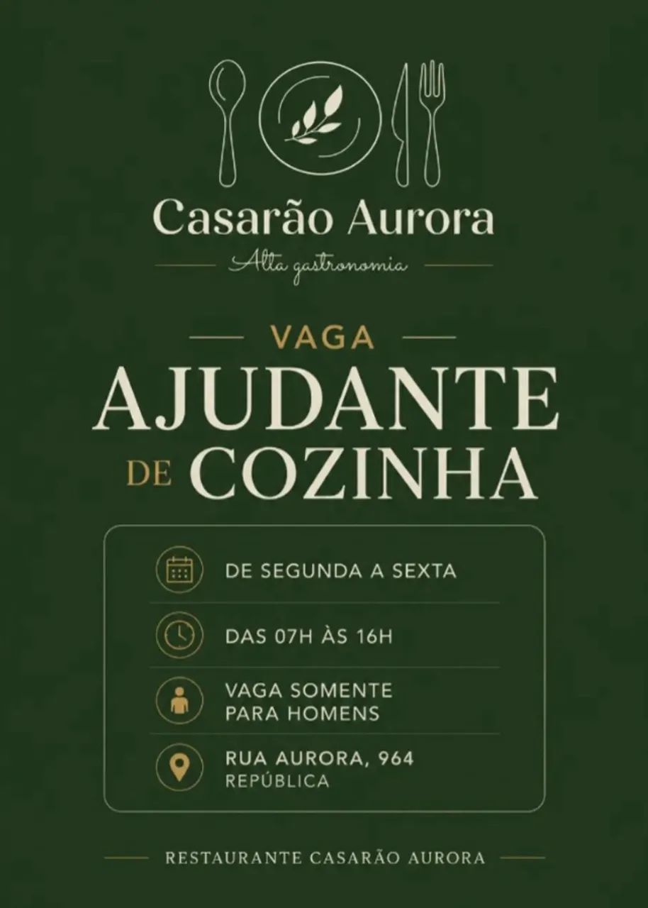 Vaga para Ajudante de Cozinha 