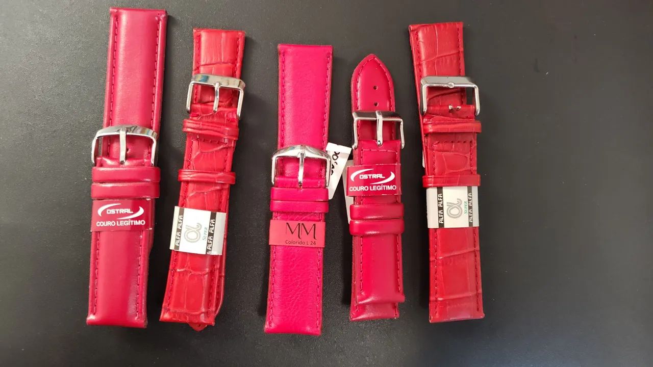 pulseira relógio de pulso couro vermelho 